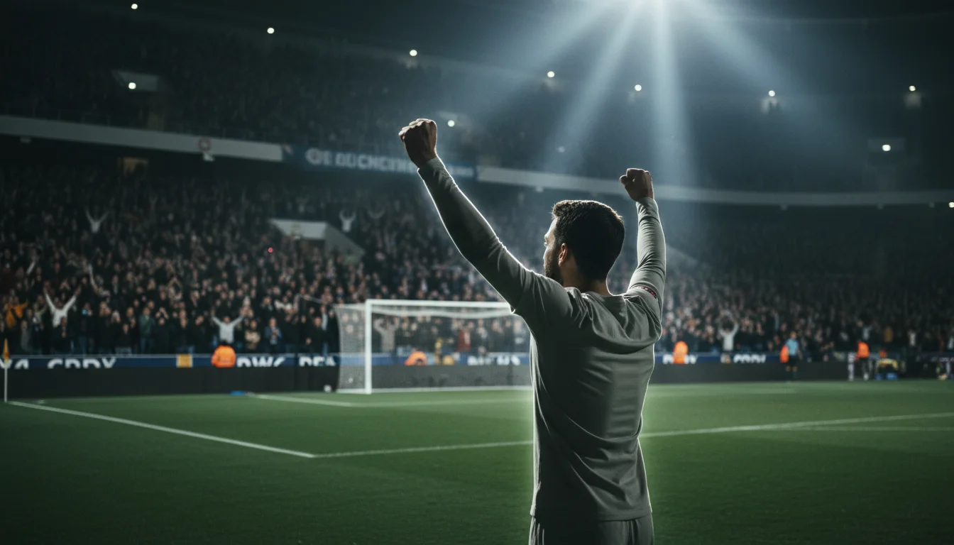 Doelpuntenmaker live wedden - voetbalspits viert doelpunt in stadion