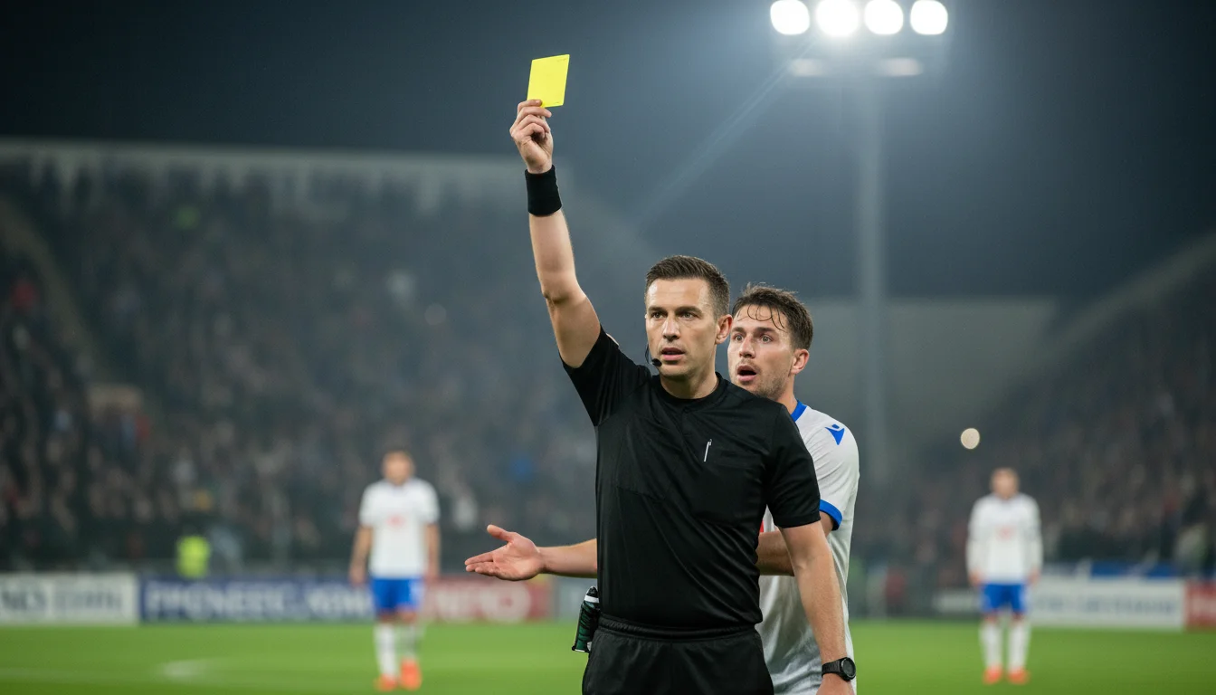 Kaarten wedden live - scheidsrechter toont gele kaart aan voetballer