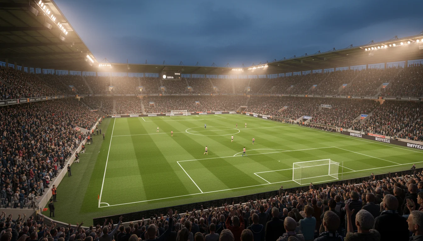 Live wedden Eredivisie - Nederlands voetbalstadion tijdens avondwedstrijd