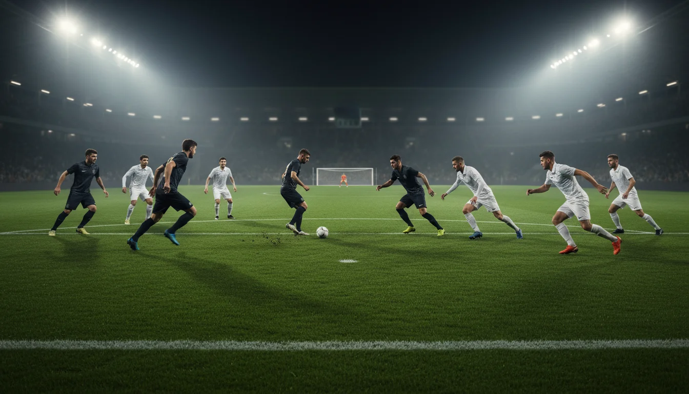 Momentum wedden - voetbalteam in aanvallende actie drukt tegenstander terug