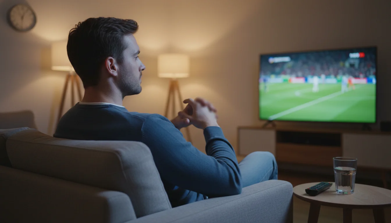 Verantwoord live wedden - persoon neemt pauze bij voetbalwedstrijd